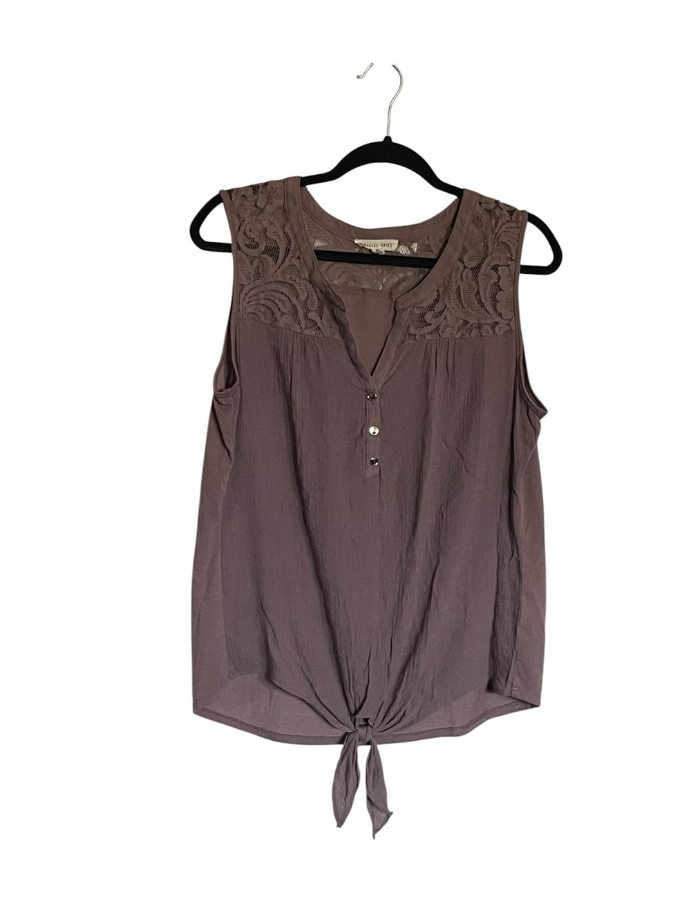 Lace Yoke Tie-Front Tank Top - Mauve